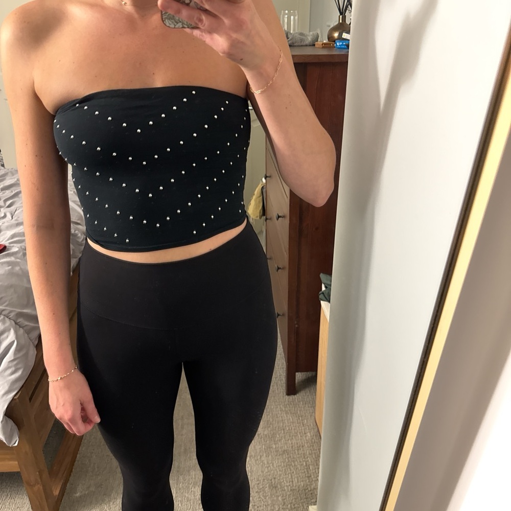 PINK Victoria's Secret Black Crop Top with White Dots